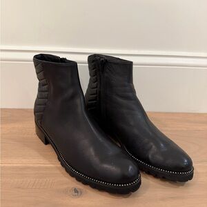 Neiman Marcus Black Leather Boots with Quilting and Rhinestone Detail